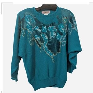 Pre-owned Maurada Teal Embroidered Women's Sweater